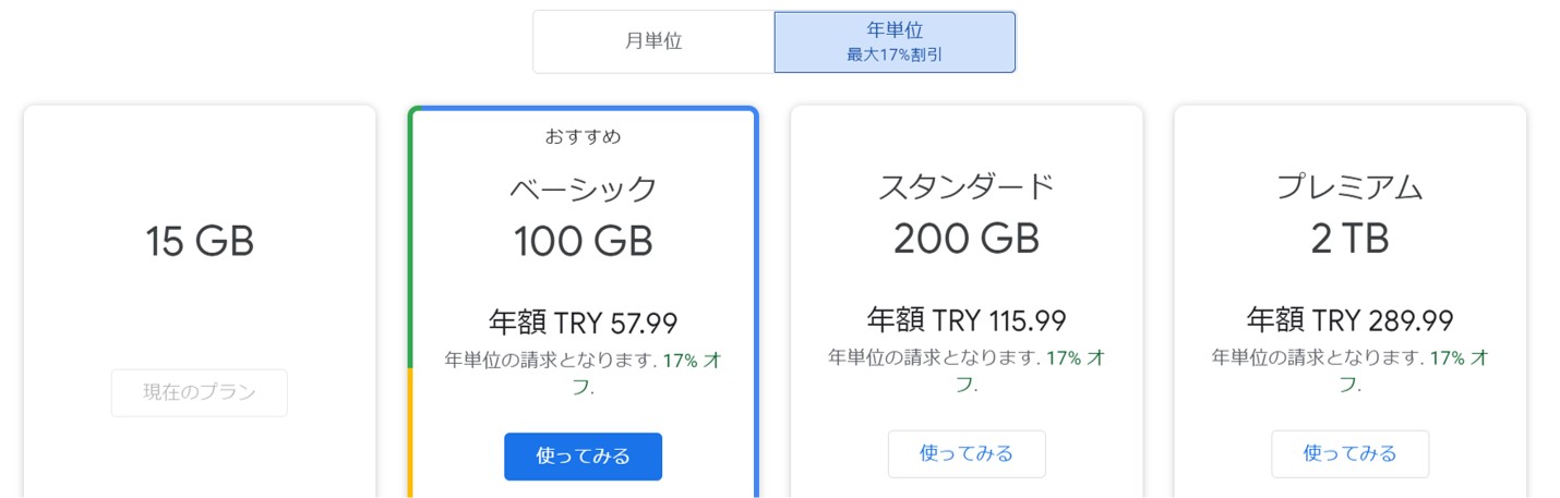 Google Oneトルコの価格
